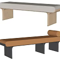 Modern Upholstered Footstool With Light Gray Orange Cushion And Wooden Black Legs