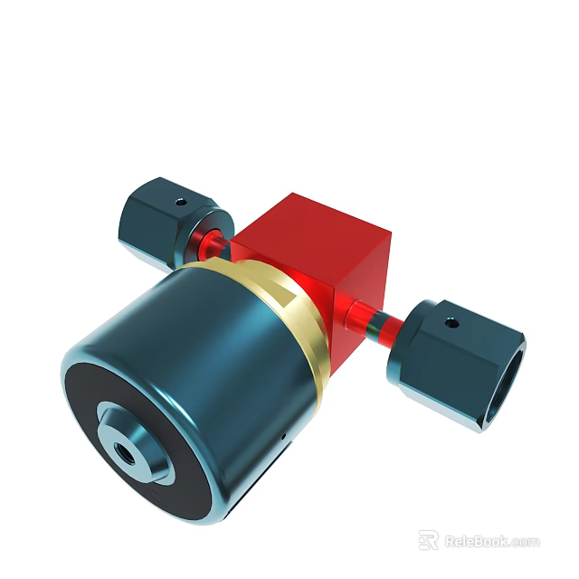 Mechanical Component With Red Square Blue Cylinder And Black Connectors 3d model 