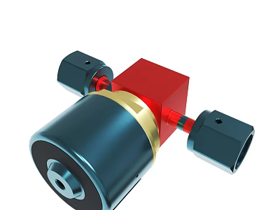 Mechanical Component With Red Square Blue Cylinder And Black Connectors 3d model