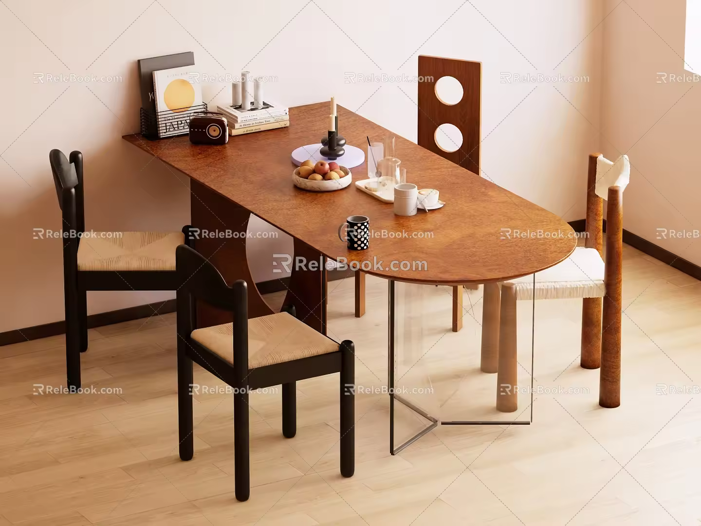 Middle style dining table and chair combination 3d model