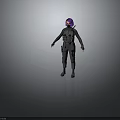 Purple Haired Tactical Character In Black Gear With Mythical Creature