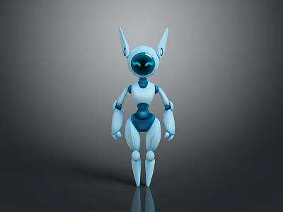 3D Model White Blue Robot Character with Pointed Ears Blue Eyes Standing Pose Design 3d model