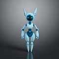 3D Model White Blue Robot Character with Pointed Ears Blue Eyes Standing Pose Design