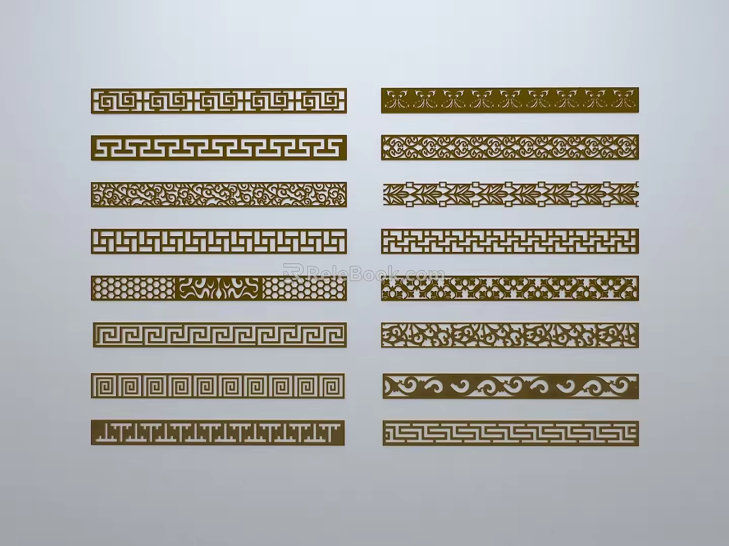 Chinese-style window grilles line silhouette pane window sill border engraved window edge strip construction 3d model