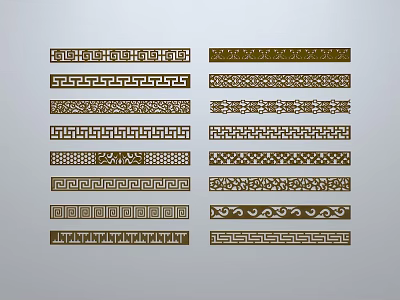 Chinese-style window grilles line silhouette pane window sill border engraved window edge strip construction 3d model