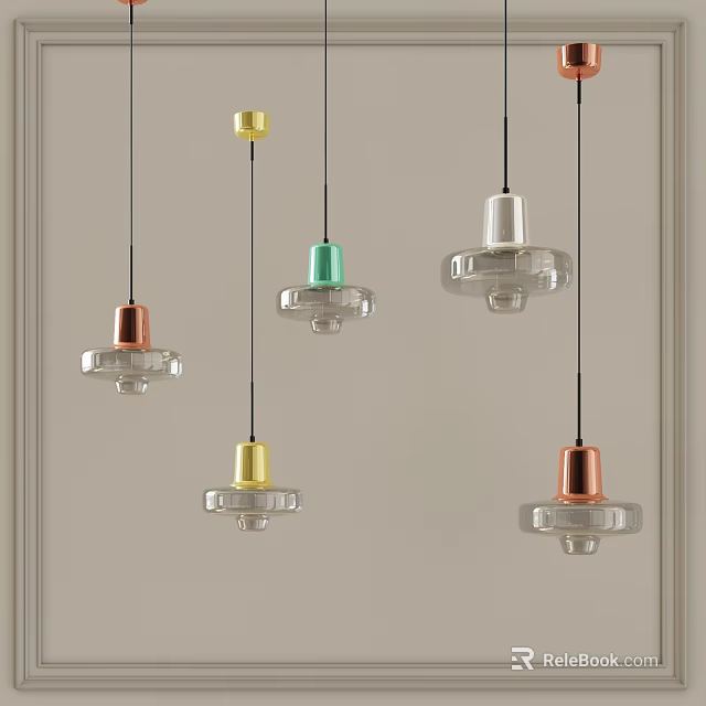 Modern Pendant Lights With Gold Green Copper Transparent Colors And Metallic Glass Design 3d model 