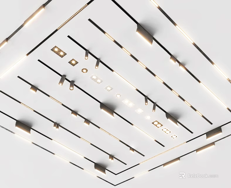 Modern Ceiling Lighting Design with Downlights and Spotlights for Interior Spaces 3d model 