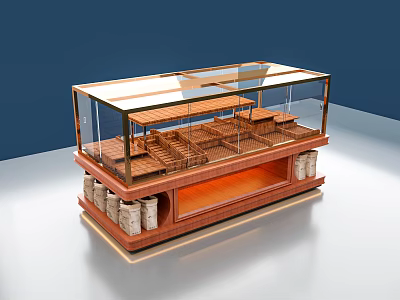 Modern Wooden Sideboard Cabinet With Glass Doors And Storage Shelves For Dining Area 3d model