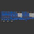 Blue Rusty Worn Hyundai Semi Trailer With Open Cargo Bed Multiple Wheels Rear Reflective Strips