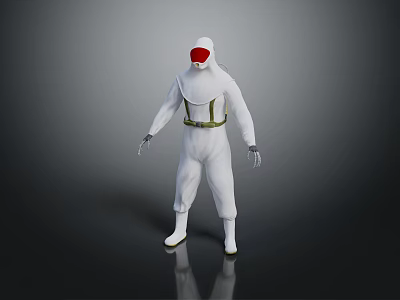Game Movie Character in White Protective Suit with Red Face Mask Yellow Belt Standing Pose 3d model