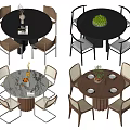 Assorted Round Dining Table Sets With Diverse Tops And Matching Chairs 3d model