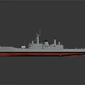 Classic Warship Model Display With Gray Hull Red Bottom Main Turrets And Deck Structures 3d model