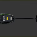 Modern Black And Green Vacuum Cleaner With Long Hose And Roller Base