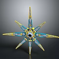 Star Shaped Mechanical Sci Fi Device With Yellow Blue Arms And Central Hole 3d model