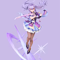 Anime Game Character With Purple Hair Twin Ponytails Red Eyes Holding Pink Purple Sword