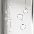 Modern Hanging Pendant Lights Featuring Multiple White Spherical Paper Like Shades 3d model
