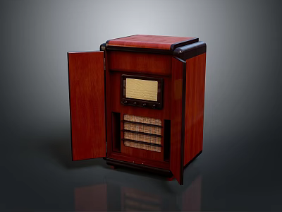 Vintage Wooden Furniture Cabinet With Red Top Open Door And Grille Design Details 3d model