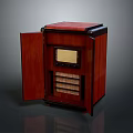 Vintage Wooden Furniture Cabinet With Red Top Open Door And Grille Design Details