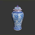Sculpture Carving Of Blue And White Porcelain Vase With Intricate Patterns And Decorative Lid