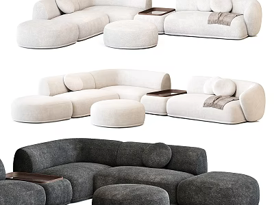 Modern Sectional Sofa Set with Beige and Gray Upholstery Ottoman and Tray Table 3d model