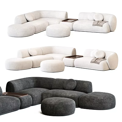 Modern Sectional Sofa Set with Beige and Gray Upholstery Ottoman and Tray Table 3d model
