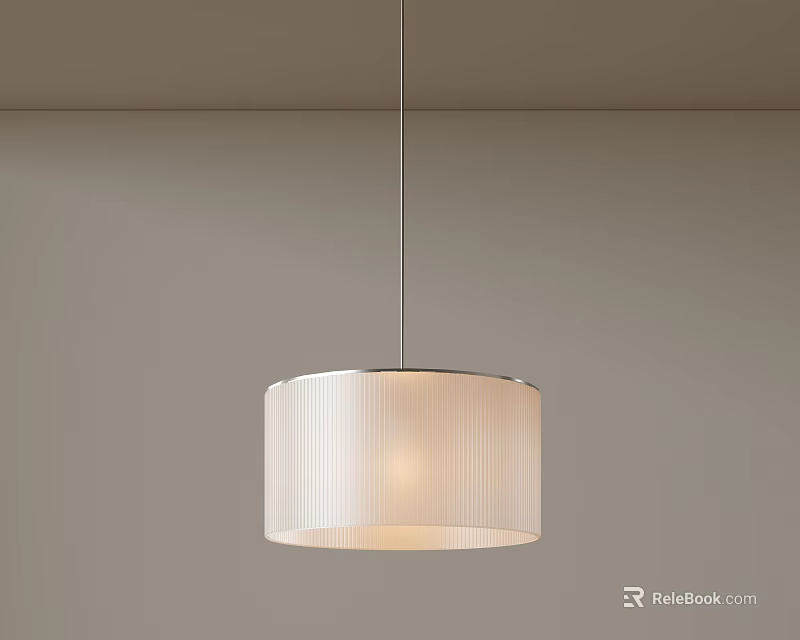 Modern White Cylindrical Pendant Light With Textured Shade Hanging From Gray Ceiling 3d model