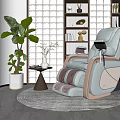 Modern Stylish Massage Chair in Cozy Lounge with Green Plant Small Table and Grid Wall