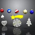 Colorful Christmas Ornaments Including Red Blue Silver Striped Gold Baubles Heart Star Snowflake Tree Decor