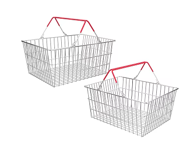Two Public Facility Shopping Baskets with Metal Frame and Red Handle Design 3d model