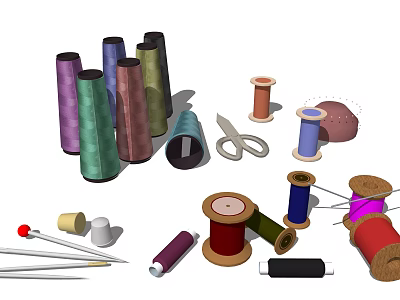 Essential Sewing Supplies Including Colorful Thread Spools Scissors Needles And Thimbles 3d model