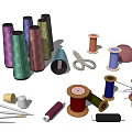 Essential Sewing Supplies Including Colorful Thread Spools Scissors Needles And Thimbles 3d model