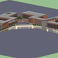 Modern Multi Story Commercial Complex With Red Brick Exterior And Glass Windows