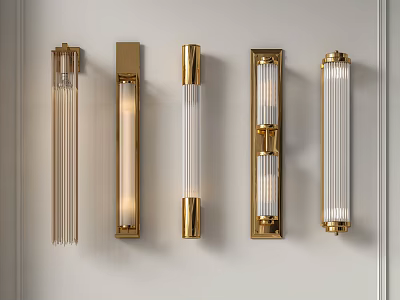Modern Golden Metal Wall Sconces With Glass Shades On White Wall 3d model