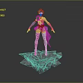 Fantasy Female Character With Purple Hair Colorful Outfit Blue Sleeves And Transparent Ice Crystal Base