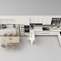 Modern Kitchen With White Cabinets Island Countertop Dining Table And Chairs 3d model