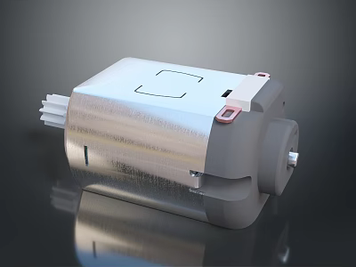 Small Electric Motor with Metal Casing Mounting Brackets and Rotating Shaft 3d model