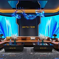Modern Elegant KTV Room With Blue Background Wall Sofa And Chandelier