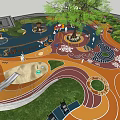 Children's Play Area With Slide Sandpit Colorful Ground Trees And Circular Track