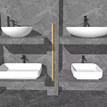 Modern Bathroom With White Ceramic Washbasins On Marble Shelves And LED Lighting