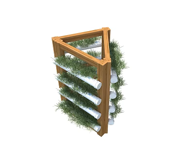 Kindergarten Vertical Garden With Wooden Frame White Pipes And Green Plants 3d model