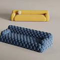 Blue Bubble Textured Multi Person Sofa With Yellow Minimalist Design 3d model