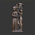 Traditional Wooden Carving Decorative Statue With Two Figures For Home Decor