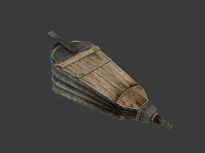 Traditional Handcrafted Wooden Bucket With Metal Hoops And Curved Structure 3d model