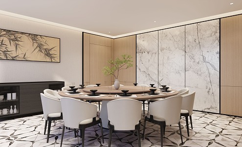 New Chinese-style private room restaurant private big round table 3d model