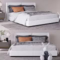 Modern White Double Bed With Gray Orange Pillows Nightstand And Table Lamp 3d model