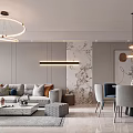 Modern Living Dining Room Interior With Sofa Coffee Table And Pendant Lighting 3d model