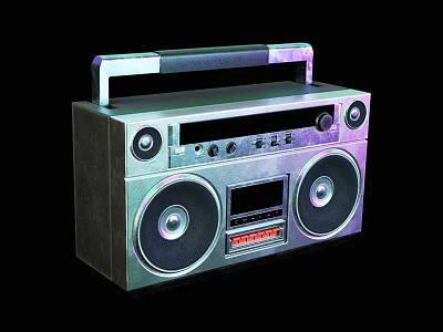 Retro Vintage Boombox With Dual Speakers Handle Metallic Finish And Cassette Deck 3d model