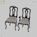 Vintage Accent Chairs With Carved Backrests Gray Upholstered Seats Curved Legs On Marble Floor