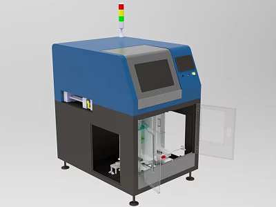 Blue Automated Industrial Equipment With Display Screen Control Panel Top Indicator Light And Transparent Door 3d model