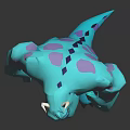 3D Cartoon Monster Character Design With Blue Green Fur Purple Spots And Horns 3d model